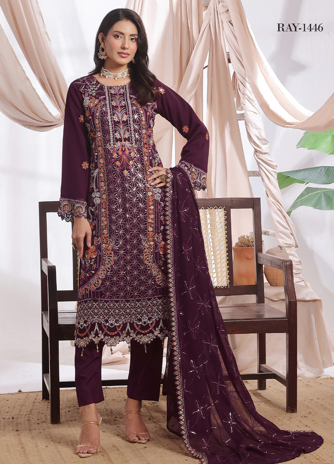 Aaina By Bin Hameed Luxury Embroidered Chiffon Unstitched 3 Piece