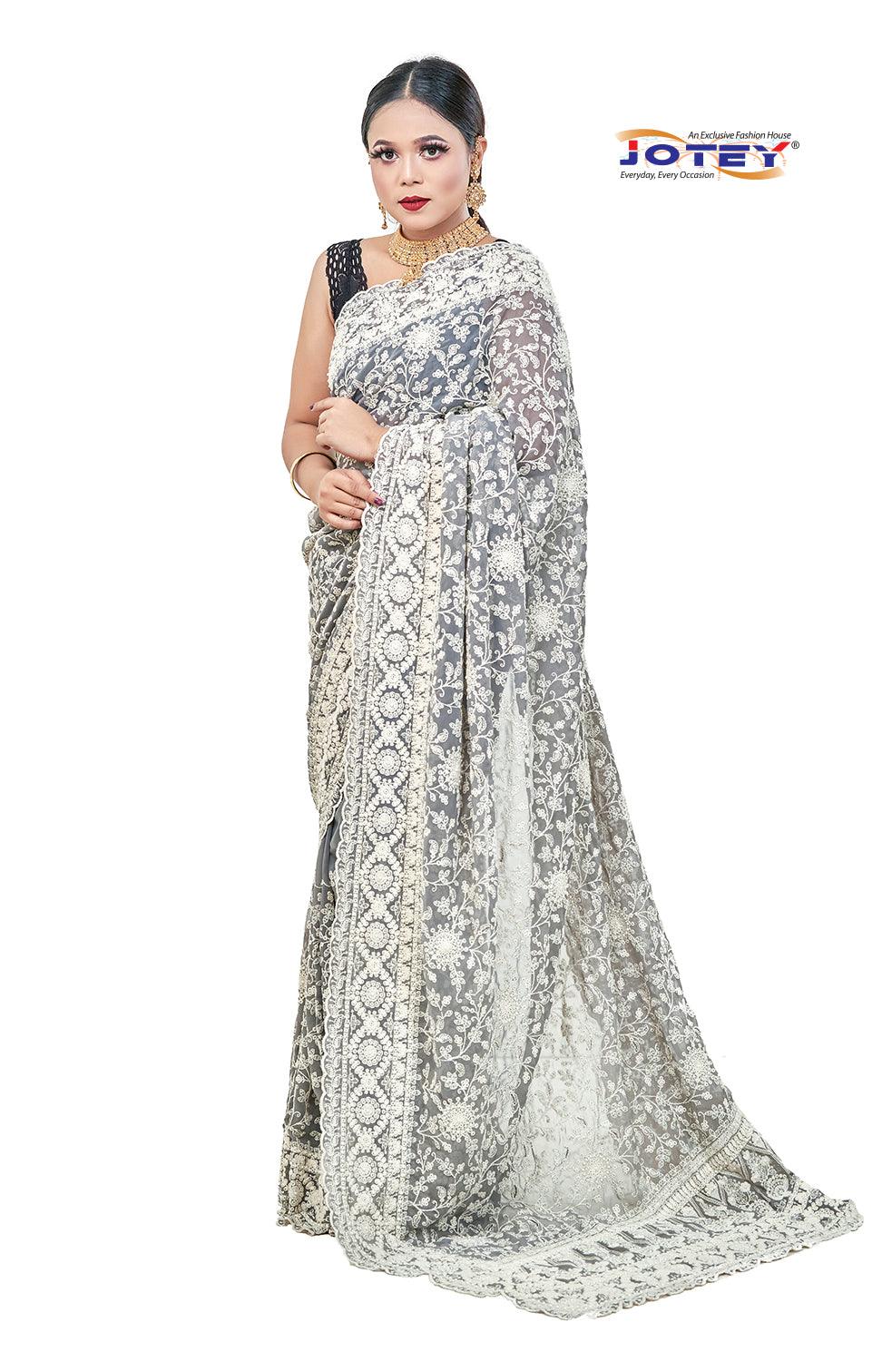 Embroidery Lucknow Chiffon Saree