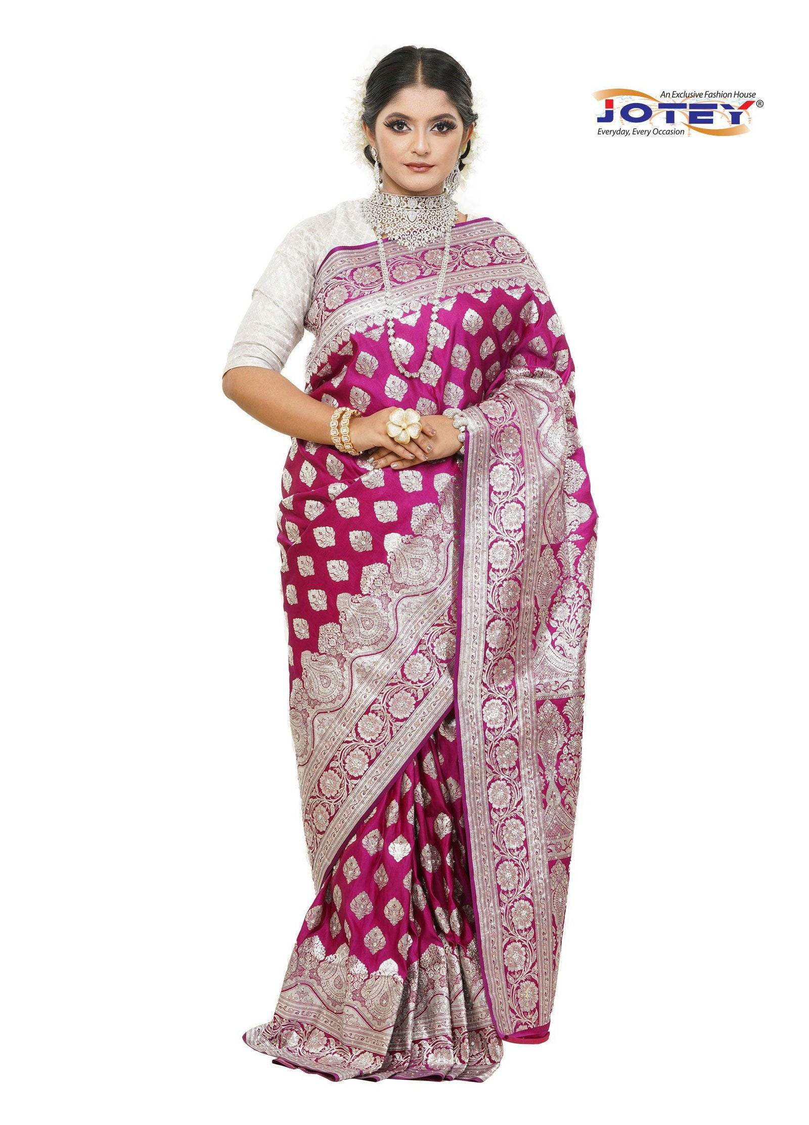 Floral Woven Pure Banarasi Silk Saree in Purple