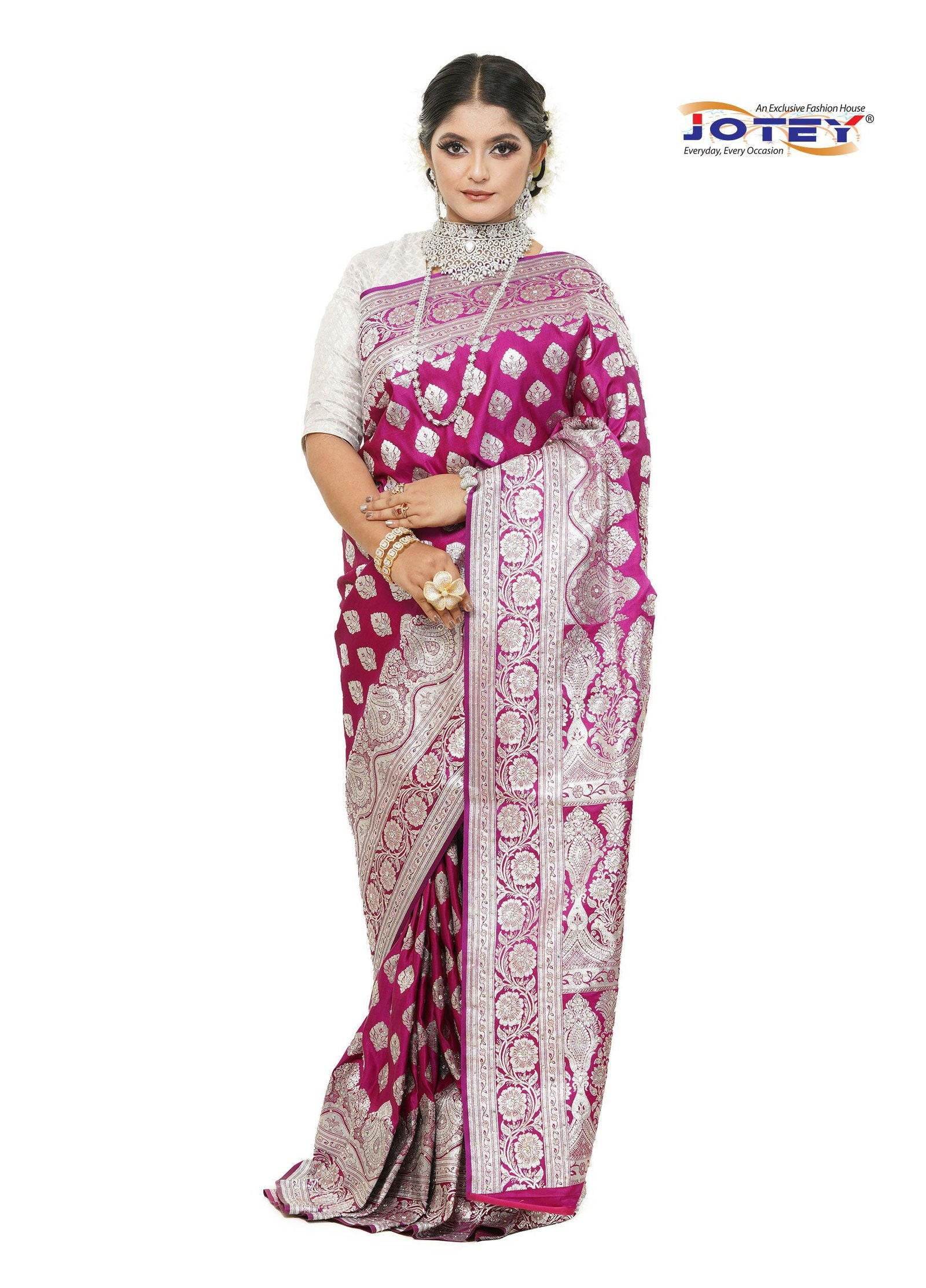 Floral Woven Pure Banarasi Silk Saree in Purple