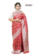 Floral Woven Pure Banarasi Silk Saree in Red