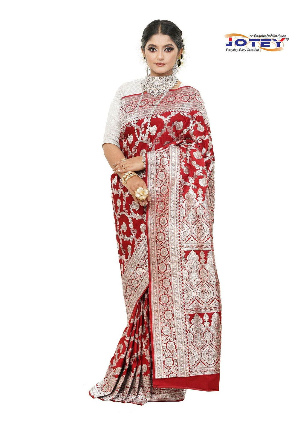 Maroon Floral Woven Pure Banarasi Silk Saree