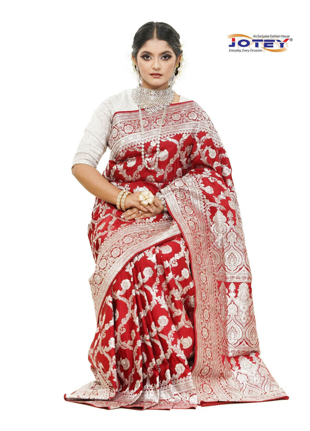 Maroon Floral Woven Pure Banarasi Silk Saree